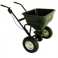 Hand operated lawn gardening walk-behind fertilizer spreader